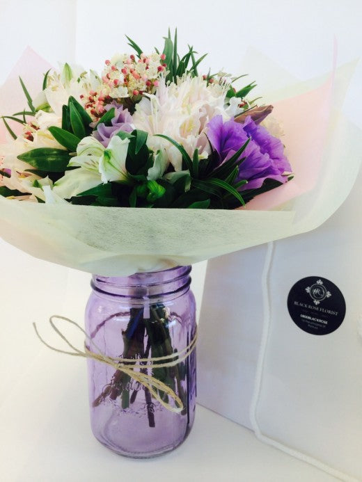Pastel posy in Mason Jar